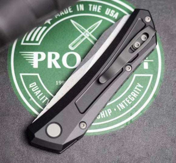 Pro-Tech Knives Oligarch Auto - Black Handle - Stonewashed CPM-Magnacut Blade