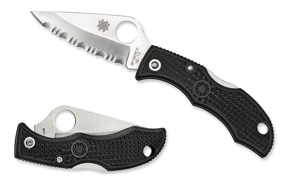 Spyderco Ladybug 3 - Black FRN Handles - Serrated Satin VG10 Clip Point Blade - LBKS3
