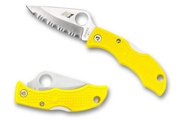Spyderco Ladybug 3 Salt - Yellow FRN Handles - Serrated H2 Clip Point Blade - LYLS3
