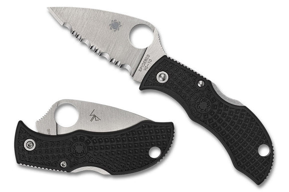 Spyderco Manbug - Black FRN Handles - Leaf Shaped VG10 Serrated Blade - MBKLFS