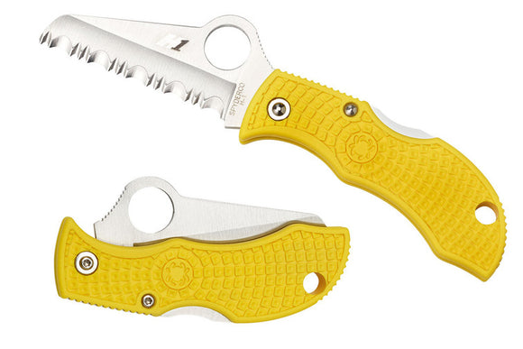Spyderco Manbug Salt - Yellow FRN Handle - Sheepfoot H1 Serrated Blade - MYLS