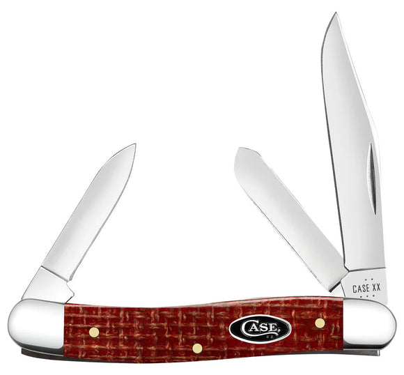 Case XX Medium Stockman - Smooth Dark Red Burlap Micarta Handle - Carbon Steel - 12272