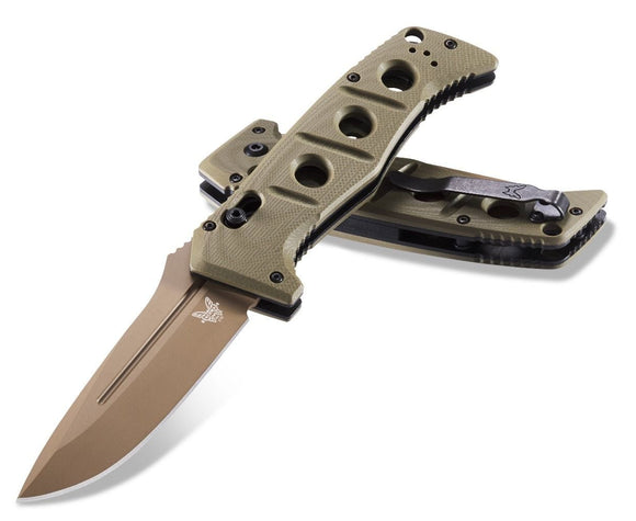 Benchmade Adamas Automatic Knife - CPM-Cruwear Plain Edge FDE Blade - 2750FE-2