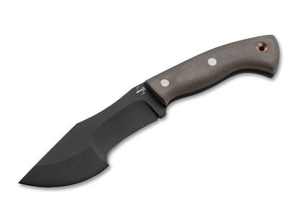 Boker Mini Tracker Fixed Blade - Olive Micarta Handle - 1095 Powder Coated Recurve Blade - 02BO027