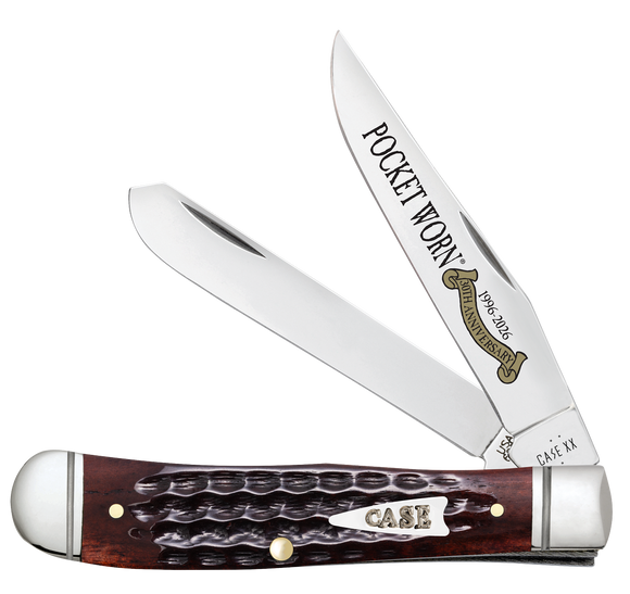 Case Mini Trapper - Pocket Worn Corn Cob Jig Mahogany Bone - Fluted Bolsters - Tru-Sharp Steel - 55231