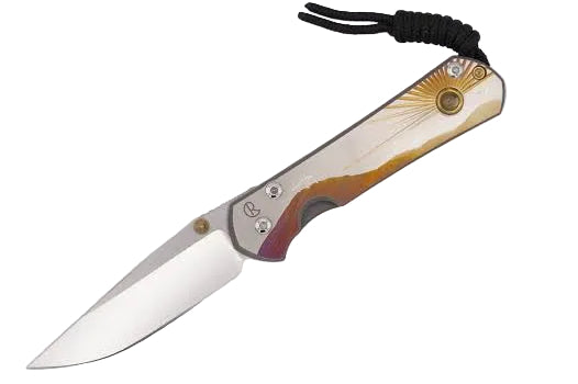 Chris Reeve Knives Small Sebenza 31 - "Calvary" Unique Graphic with Citrine Cabochon - Drop Point Blade - S31-1408-0268