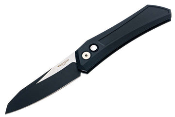 Pro-Tech Oligarch - Black Aluminum Handle - Two Tone DLC MagnaCut Blade - Pearl Button - PROTECH-DS103-LTD