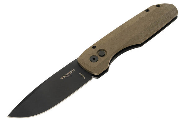Pro-Tech Vero Synapse - Green Linen Micarta & Black Aluminum Handle - DLC Black MagnaCut Blade - VERO1213-GRNMIC