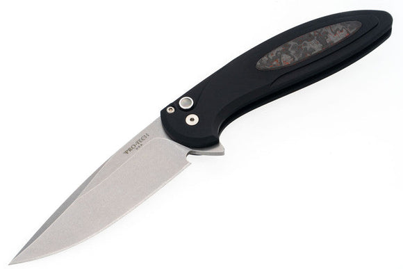 Pro-Tech Cambria 2  - Black Aluminum Handle - TechnoCarbon Red Inlay - Stonewash MagnaCut Blade - CF2101-LTD TC Red