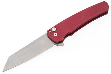 Pro-Tech Malibu Reverse Tanto - Textured Red Handle - Stonewashed MagnaCut Blade - Gold Lip Pearl Button - PROTECH-5405 LTD-RED