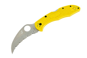 Spyderco Tasman Salt 2 - Yellow FRN Handles - Fully Serrated H2 Hawkbill Blade - C106SYL2