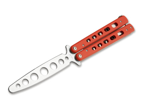 Boker Plus - Balisong Trainer Butterfly Knife - 4" Satin Unsharpened Blade - Red G10 Handles - 01BO712