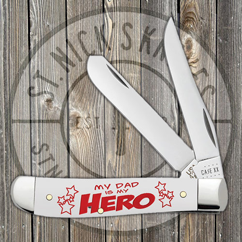 Case Mini Trapper -  Smooth White Synthetic Handle - "My Dad is My Hero" - 10604