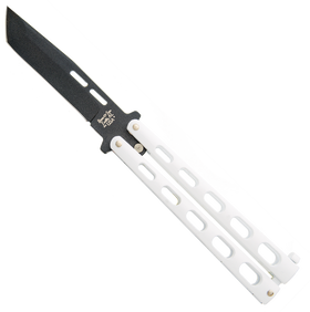 Bear & Son 5" White Handle Black Tanto Blade Butterfly Knife - 115TANW