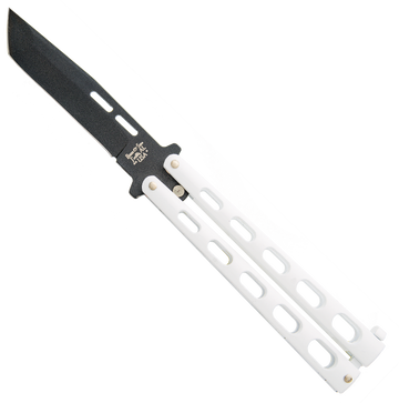 Bear & Son 5" White Handle Black Tanto Blade Butterfly Knife - 115TANW