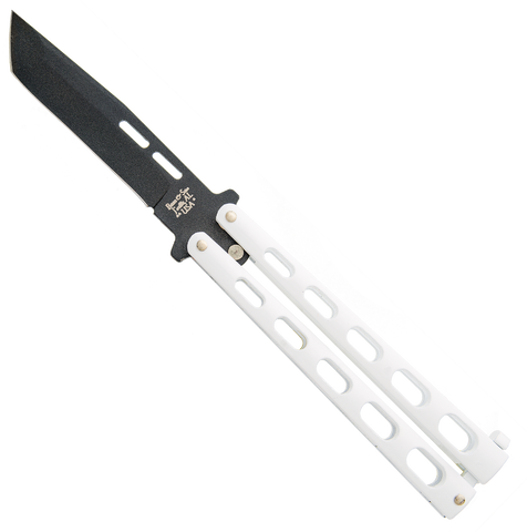 Bear & Son 5" White Handle Black Tanto Blade Butterfly Knife - 115TANW
