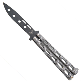 Bear & Son Black Blade and Silver Vein Handle Trainer Butterfly Knife - 115TR