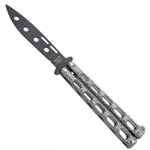 Bear & Son Black Blade and Silver Vein Handle Trainer Butterfly Knife - 115TR