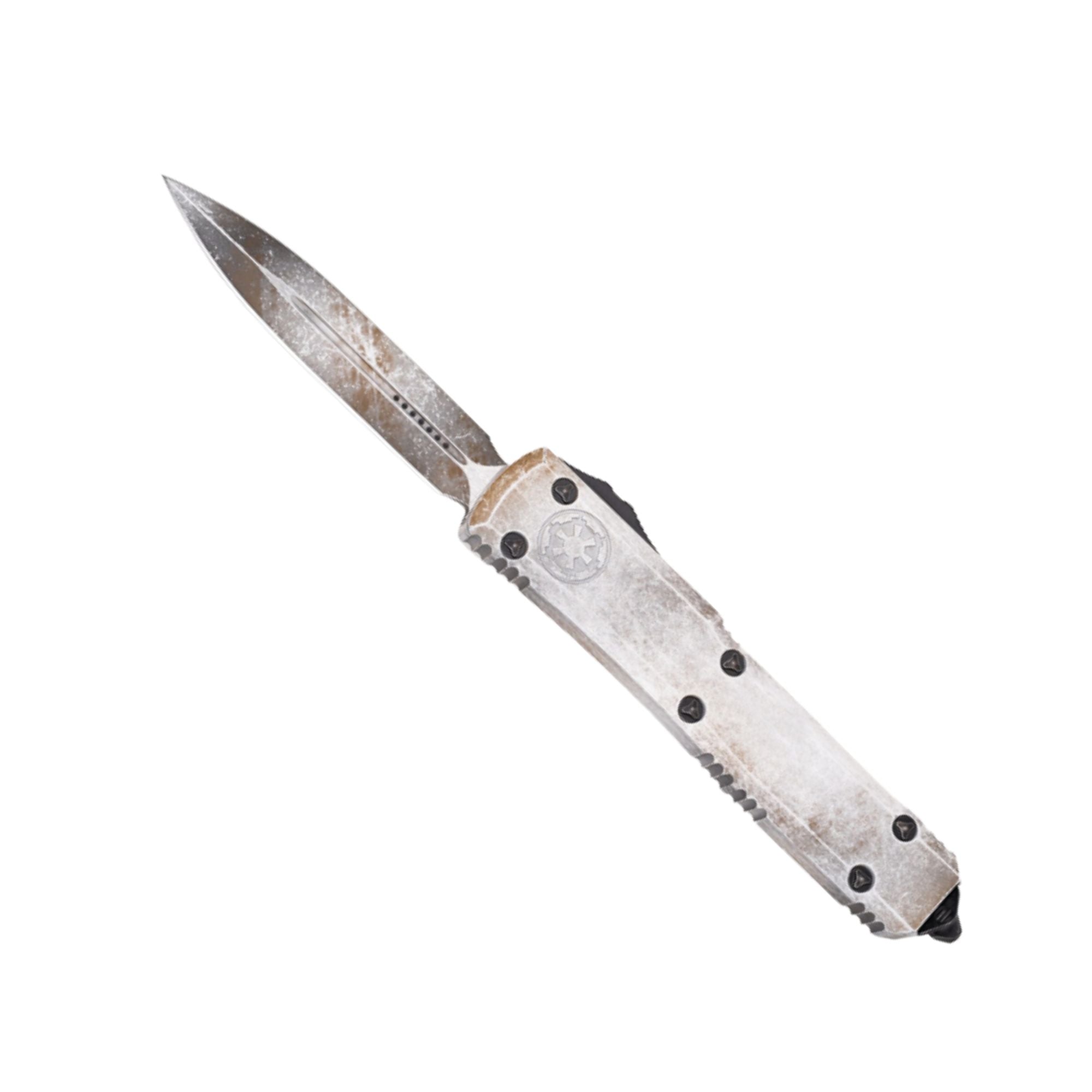 Microtech Ultratech - Double Edge Distressed Blade - Sandtrooper - Deep Engraved Chassis - 122-1SAD