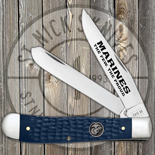 Case Trapper - Jigged Blue Synthetic Handle - Marines USMC - 13195