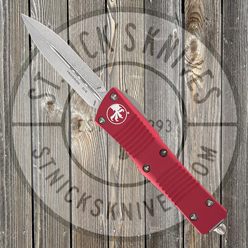 Microtech - Troodon - Dual Edge - Stonewash Hardware - Standard Edge - Red Chassis - 138-10RD