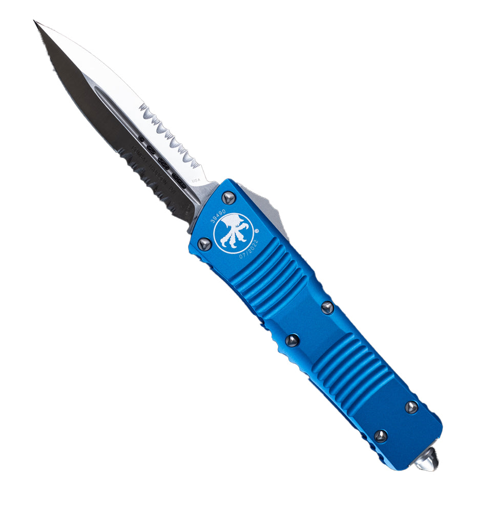 Microtech Combat Troodon - Partially Serrated Double Edge - Blue Chassis - 142-5BL