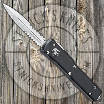 Microtech - UTX-70 - Black Handle - Satin Partially Serrated Blade - Standard Hardware - D/E - 147-11