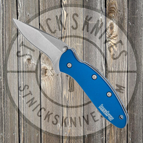 Kershaw - Chive - Assisted Flipper - Blue Aluminum Handle - Stonewashed Blade - 1600NBSW