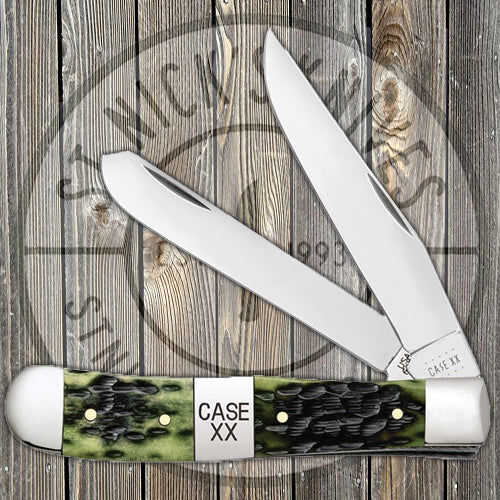 Case Trapper - Jigged Olive Green Bone - Tang Stamp Center Bolster - 21511