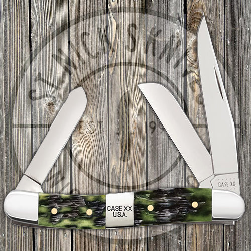 Case Medium Stockman - Jigged Olive Green Bone - Tang Stamp Center Bolster - 21512