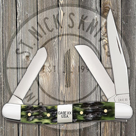 Case Medium Stockman - Jigged Olive Green Bone - Tang Stamp Center Bolster - 21512