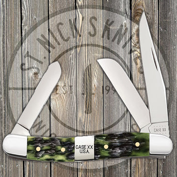 Case Medium Stockman - Jigged Olive Green Bone - Tang Stamp Center Bolster - 21512