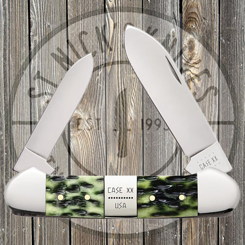 Case Canoe - Jigged Olive Green Bone - Tang Stamp Center Bolster - 21514