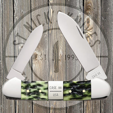 Case Canoe - Jigged Olive Green Bone - Tang Stamp Center Bolster - 21514