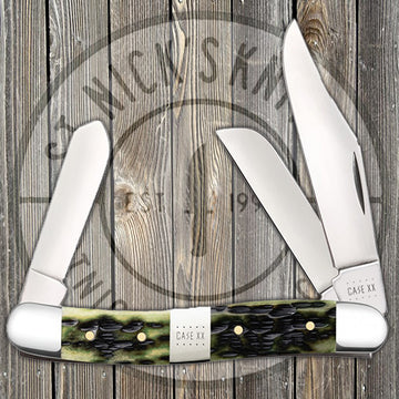 Case Medium Stockman - Jigged Olive Green Bone - Tang Stamp Center Bolster - 21518
