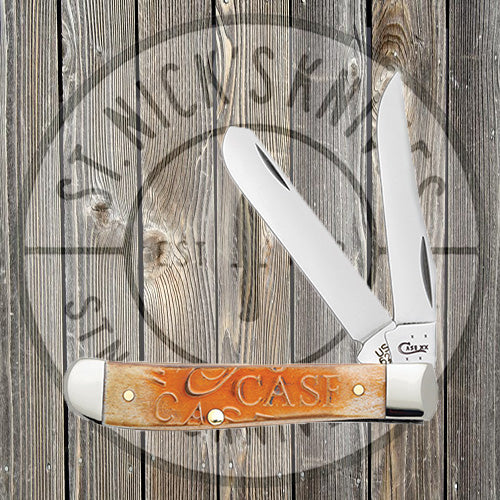 Case - Carved Persimmon Orange Bone - Mini Trapper - 22087