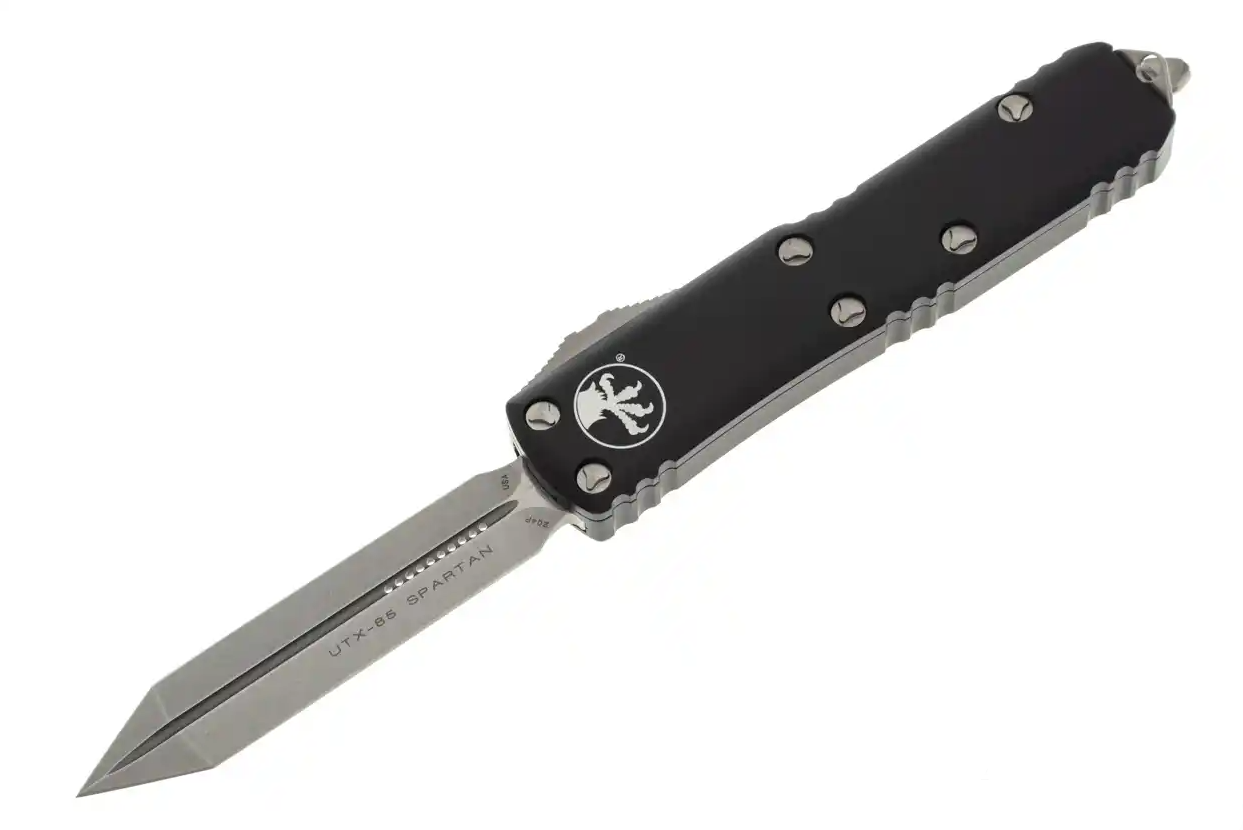 Microtech UTX-85 - Spartan Blade - Stonewashed Finish - Black Chassis - 230-10