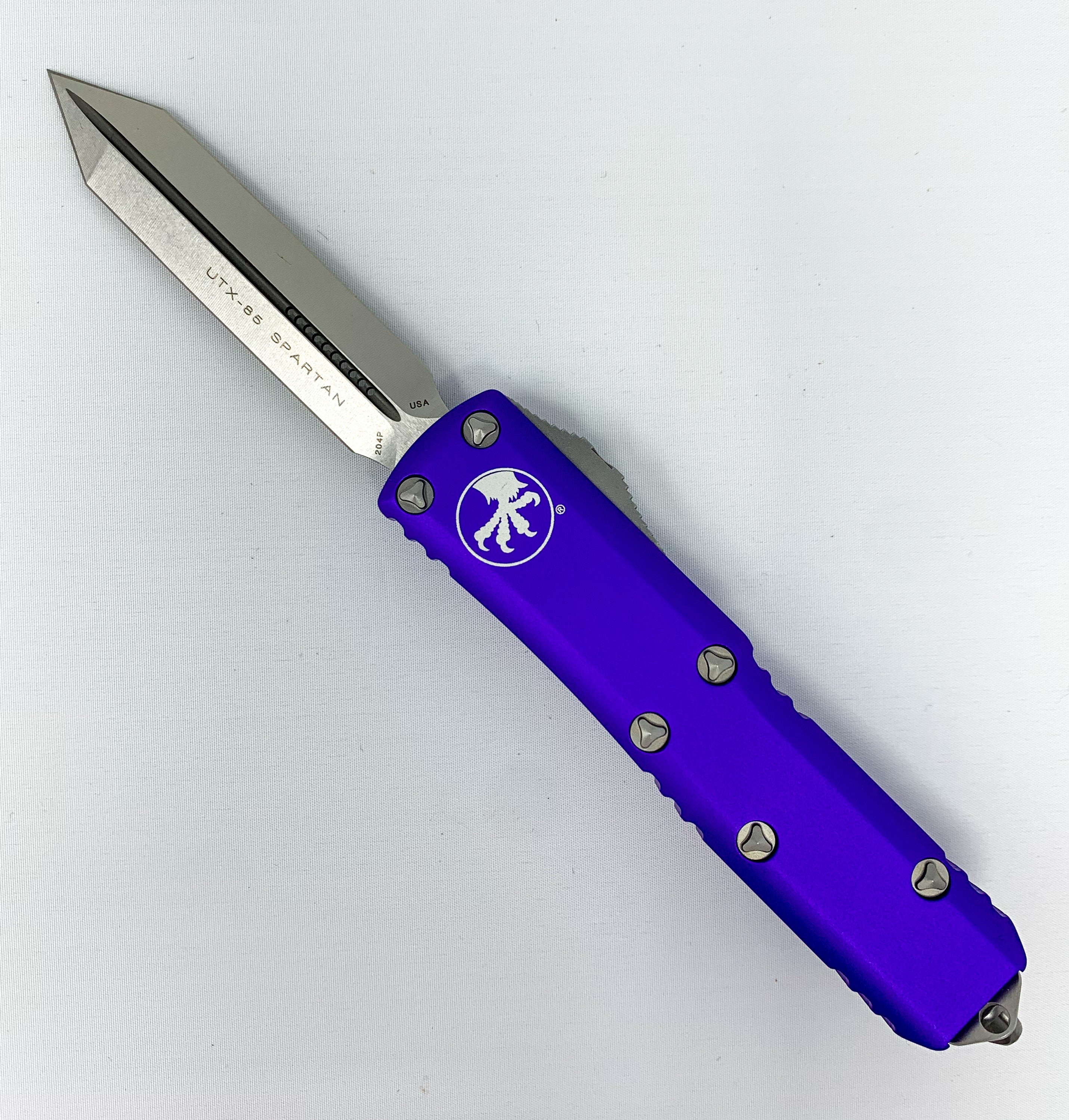 Microtech UTX-85 - Spartan Blade - Stonewashed Finish - Purple Chassis - 230-10PU