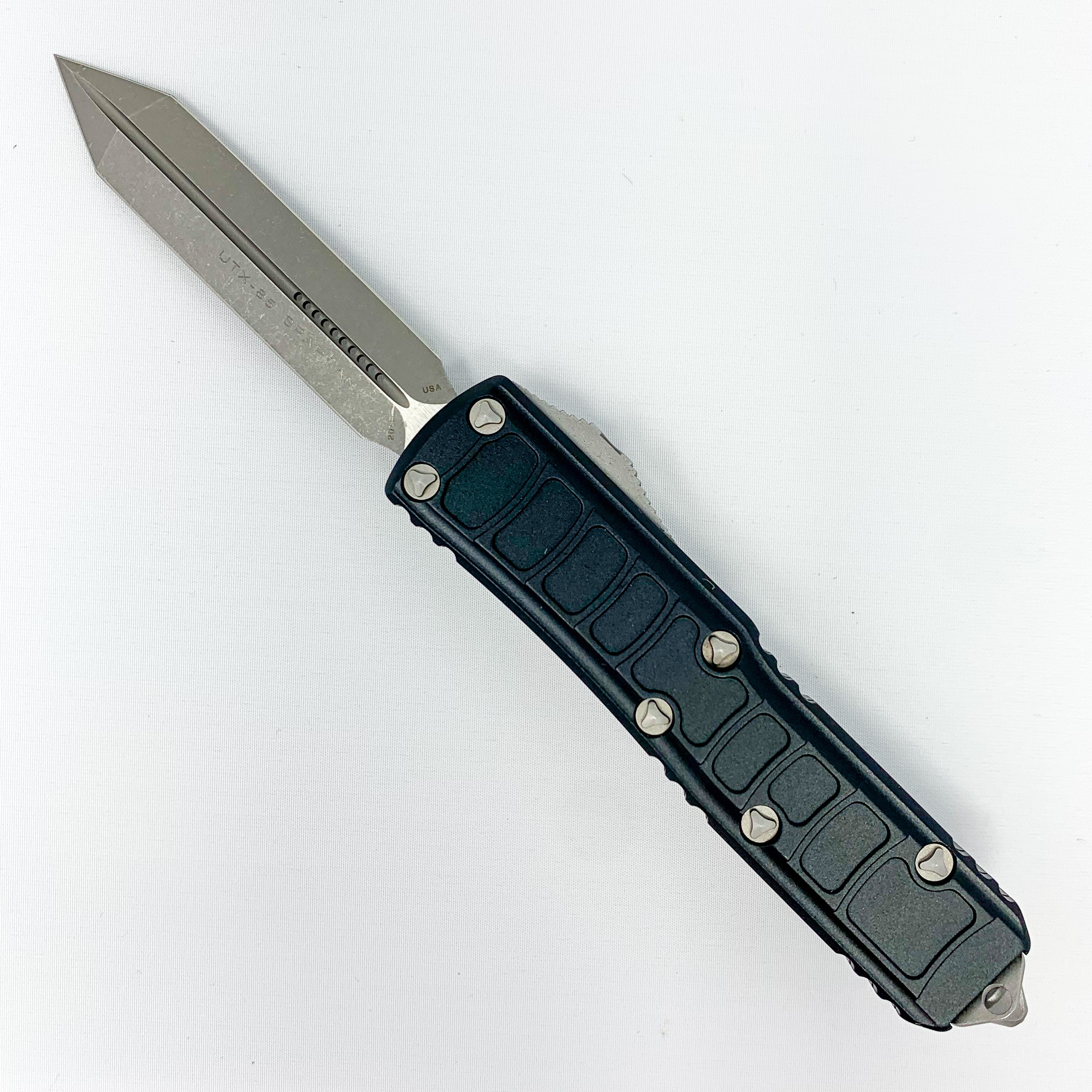 Microtech UTX-85 - Signature Series - Spartan Blade - Apocalyptic Finish - Black Chassis - 230II-10APS