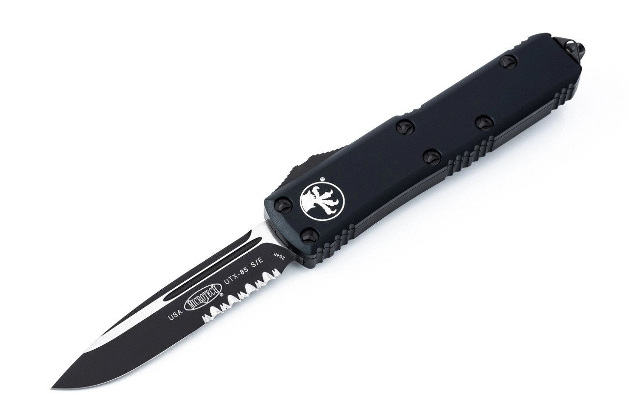 Microtech UTX-85 - Single Edge - Black Hardware - Partially Serrated - Black Tactical Chassis - 231-2T