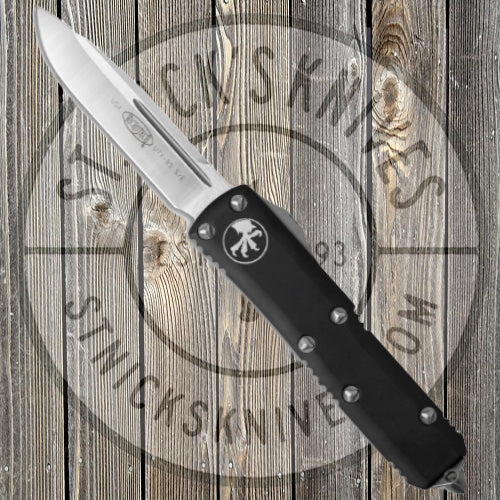 Microtech UTX-85 - Single Edge - Satin Hardware - Standard Edge - Black Chassis - 231-4