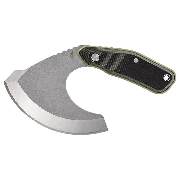 Gerber Downwind Ulu - Fixed Blade - Black/Green G10 Handle - Waxed Canvas Sheath - 30-001824