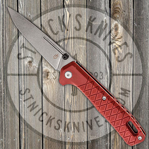 Gerber Zilch - Drop Point Plain Edge - Red Handle - Stone Wash Blade - 30-001882