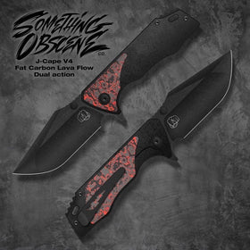 Something Obscene Company J-Cape V4 - St. Nick's Knives Exclusive - CPM-20CV Steel - Fat Carbon Lava Flow Inlays - Blackout Titanium Handle - Dual Action - SNK/WTO - Home Office