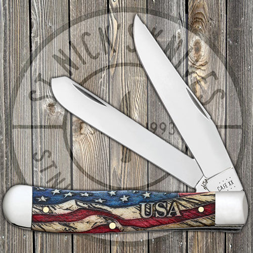 Case Trapper - Vintage Flag - Embellished Smooth Natural Bone - 36030