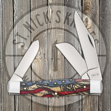 Case Large Stockman - Vintage Flag Embellished Smooth Natural Bone - 36032