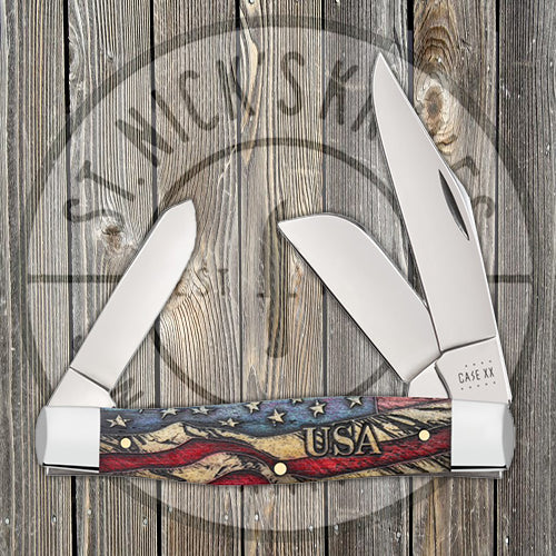 Case Large Stockman - Vintage Flag Embellished Smooth Natural Bone - 36032