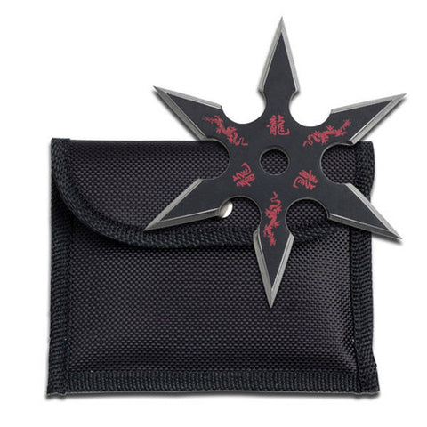 4 inch Throwing Star - 6 Point - Black w/ Dragon Design - 90-22B
