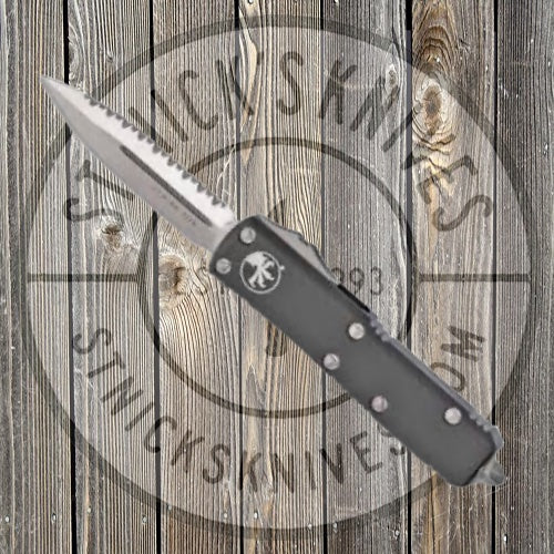 Microtech UTX-85 - Black Chassis - Fully Serrated D/E Satin Blade - 232-6