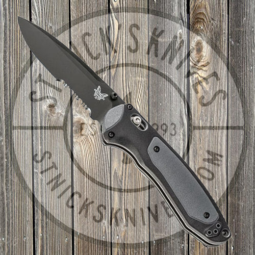 Benchmade - Boost - 590SBK - Black Blade - Partially Serrated -  AXIS-Assist - Black/Gray